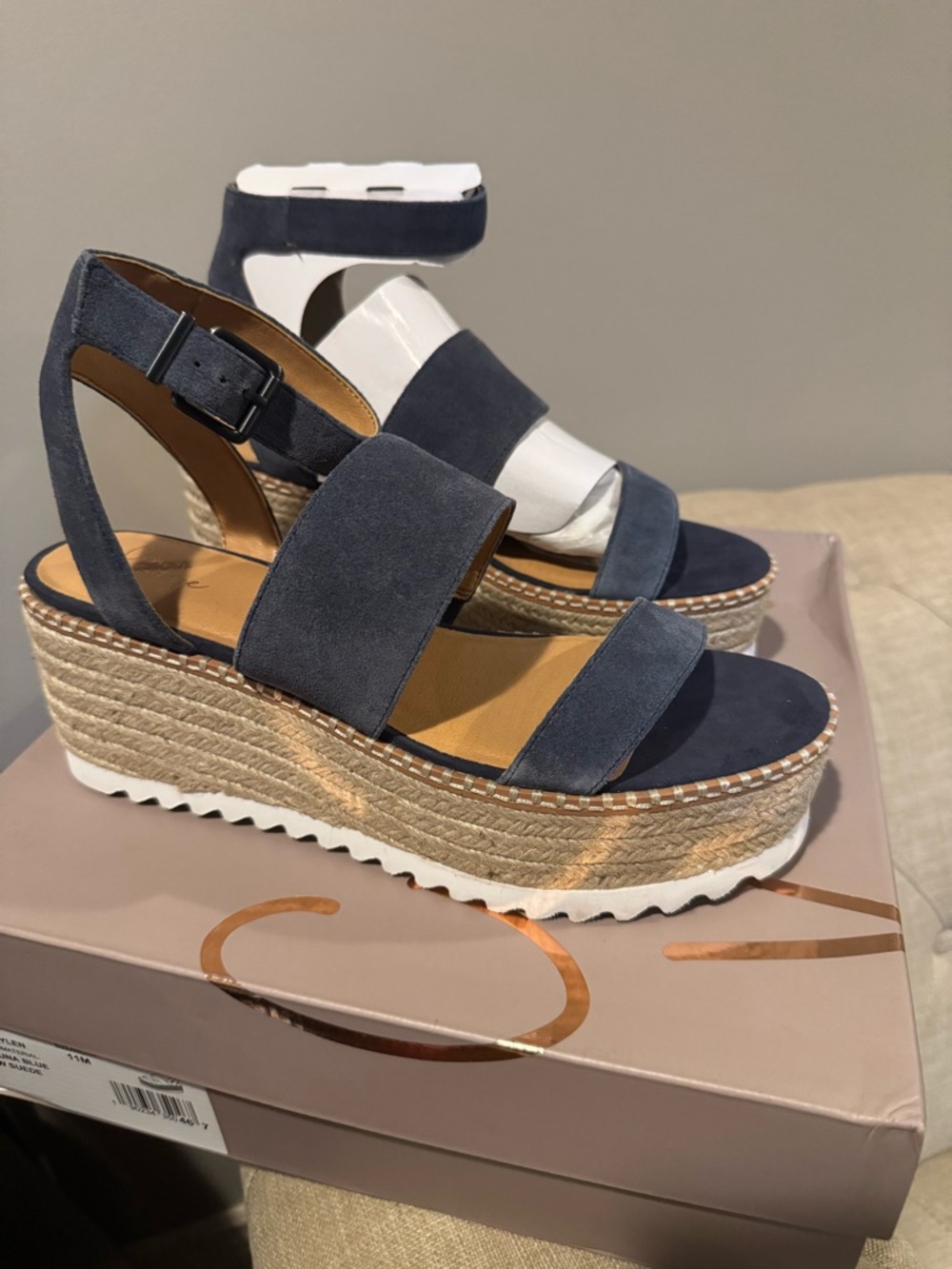 Crown Vintage Navy Suede Espadrille Platform Wedge Sandals